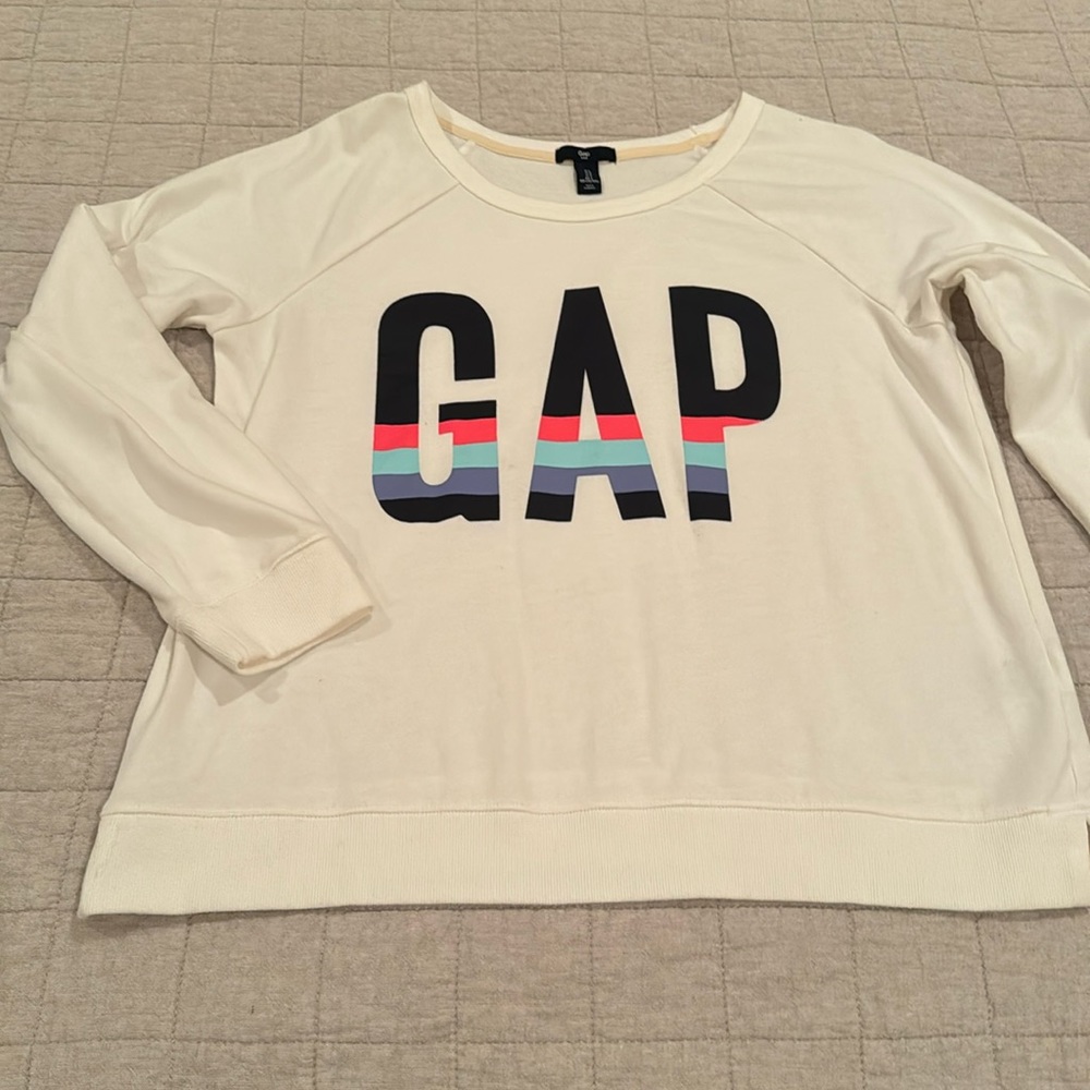 Gap | Women’s White Logo Crewneck Pullover Sweatshirt - Large
